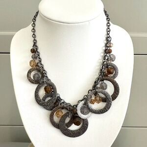 Premier Designs Necklace Gunmetal Antiqu Look Two Tone Beaded Collar Cluster